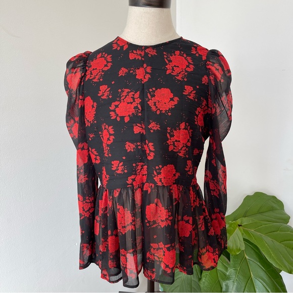 Zara Tops - Zara red floral, sheer shirt, size medium